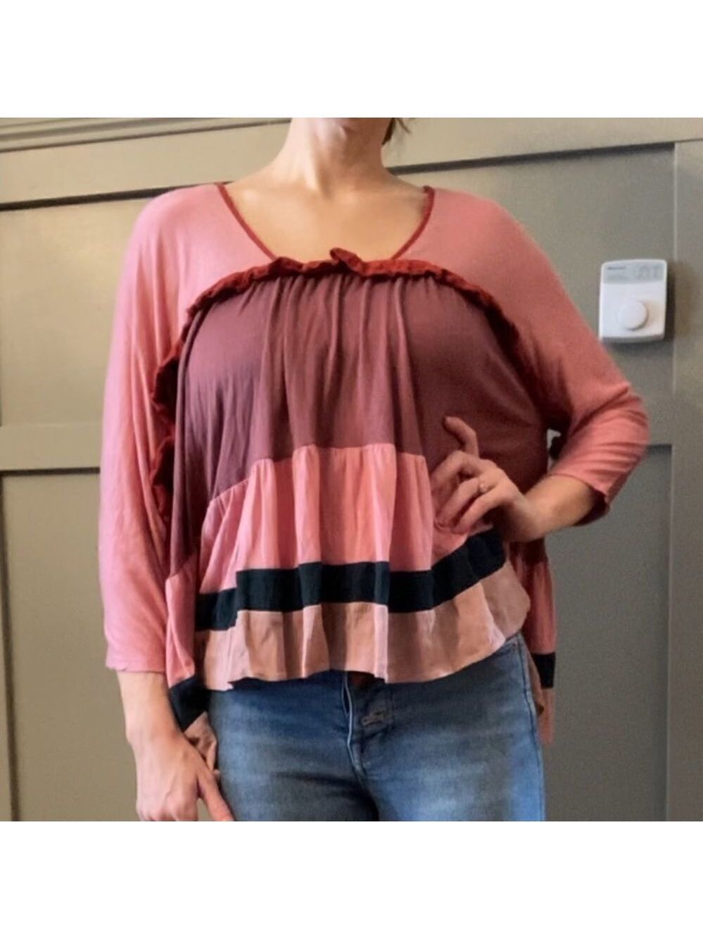ANTHROPOLOGIE Meadow Rue Colorblock Boho Ruffle Swing Top Size Small - Picture 6 of 13